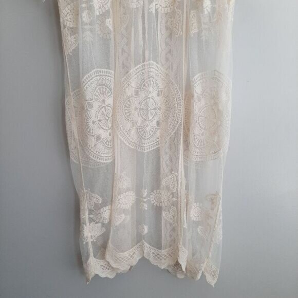 Medalion Embroidery | Lace & Mesh Sheer Floral Long Duster Cardigan Sz S - Picture 12 of 15